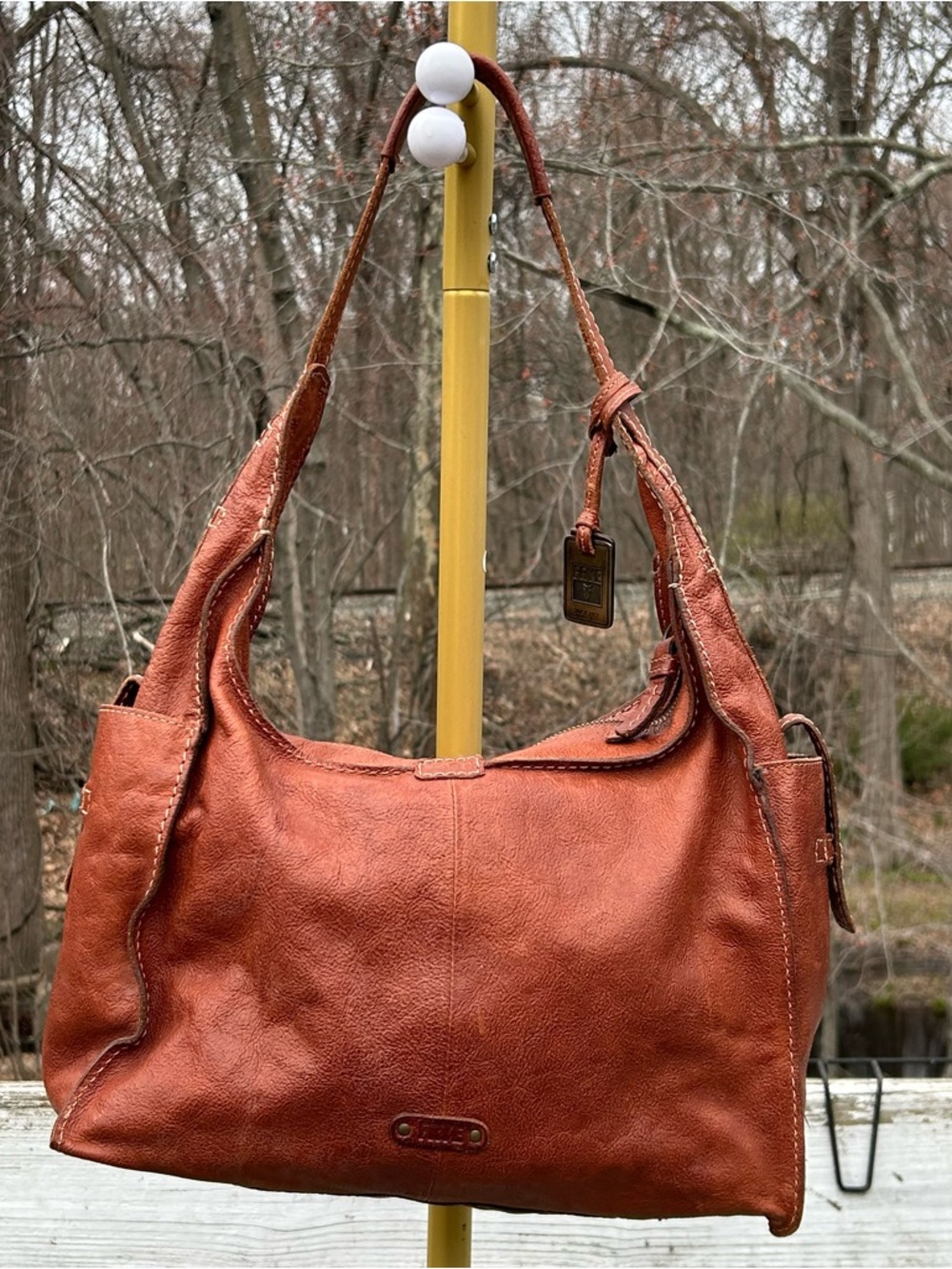 FRYE Women's Brown Artisan distressed Leather Hobo shoulder Bag preppy bohemian